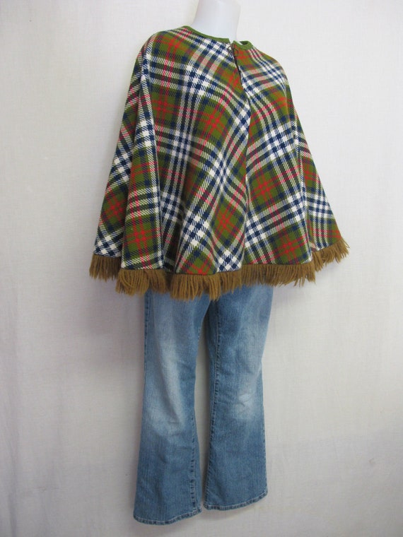 Plaid Poncho Cape Wool Cape Fringe Poncho Mad Men