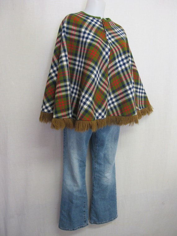 Plaid Poncho Cape Wool Cape Fringe Poncho Mad Men 