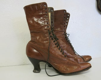 Edwardian Boots Woman's Victorian Boots Brown 5 1/2 Narrow Peter's St Louis