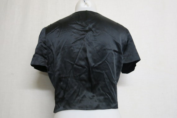 Black Satin Blouse Cropped Short Sleeve Blouse - image 6