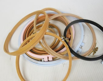 Lot Vintage Embroidery Hoops Lot Wood Plastic Needlework Cross Stitch Hoops Assorted Sizes 12 Pieces