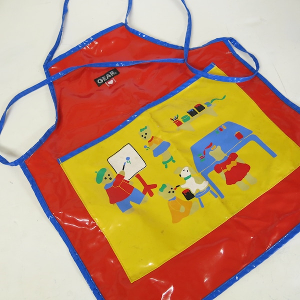 GEAR Child’s Apron 1980's Vinyl Apron Rainbow Rare Mod Teddy Bears Oilcloth Apron