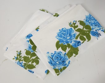 Mid Century Floral Pillow Cases Floral Pillowcase Blue Roses 100% Cotton