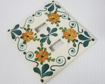 Placa de interruptor de cerámica Talavera pintada a mano, arte popular mexicano, diseño floral, doble palanca.
