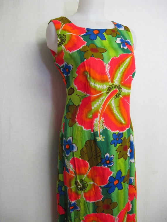 Hawaiian Dress Barkcloth Summer Cotton Dress Sleev