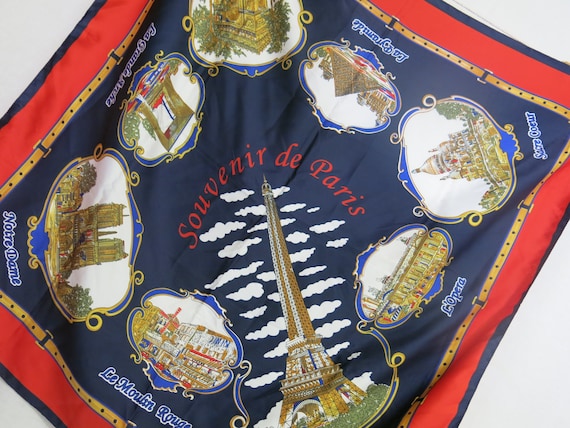 Vintage Paris Souvenir Scarf 1980's Eiffel Tower … - image 1