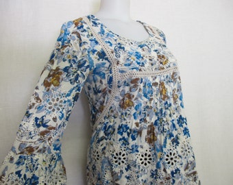 Blusa estilo túnica campesina de crochet floral: Top bohemio de rayón