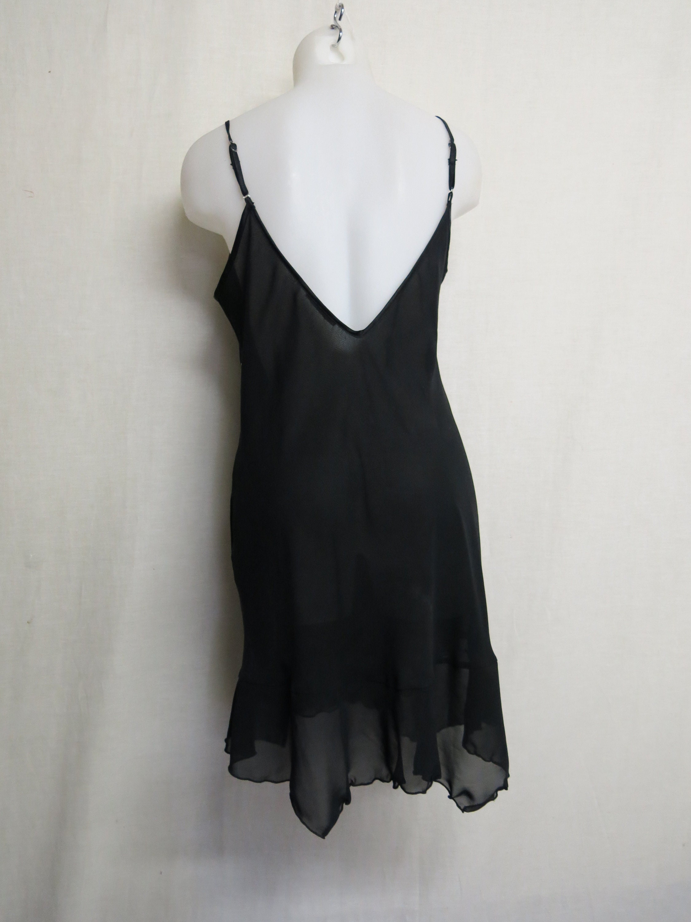 Black Chiffon Nightgown Embroidered Chemise - Etsy