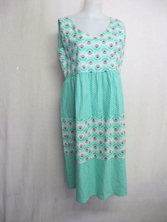 Summer Cotton Sleeveless Dress Farm Girl Dress Handmade Empire Waist Aqua View 4