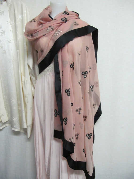 Sari Indian Shawl Chiffon Shawl Embroidered Wrap
