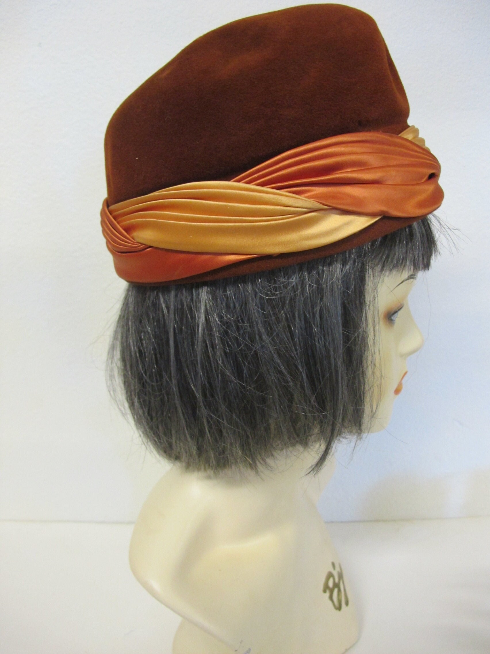 Turban Hat Rust Color Wool and Satin Hat MCM - Etsy