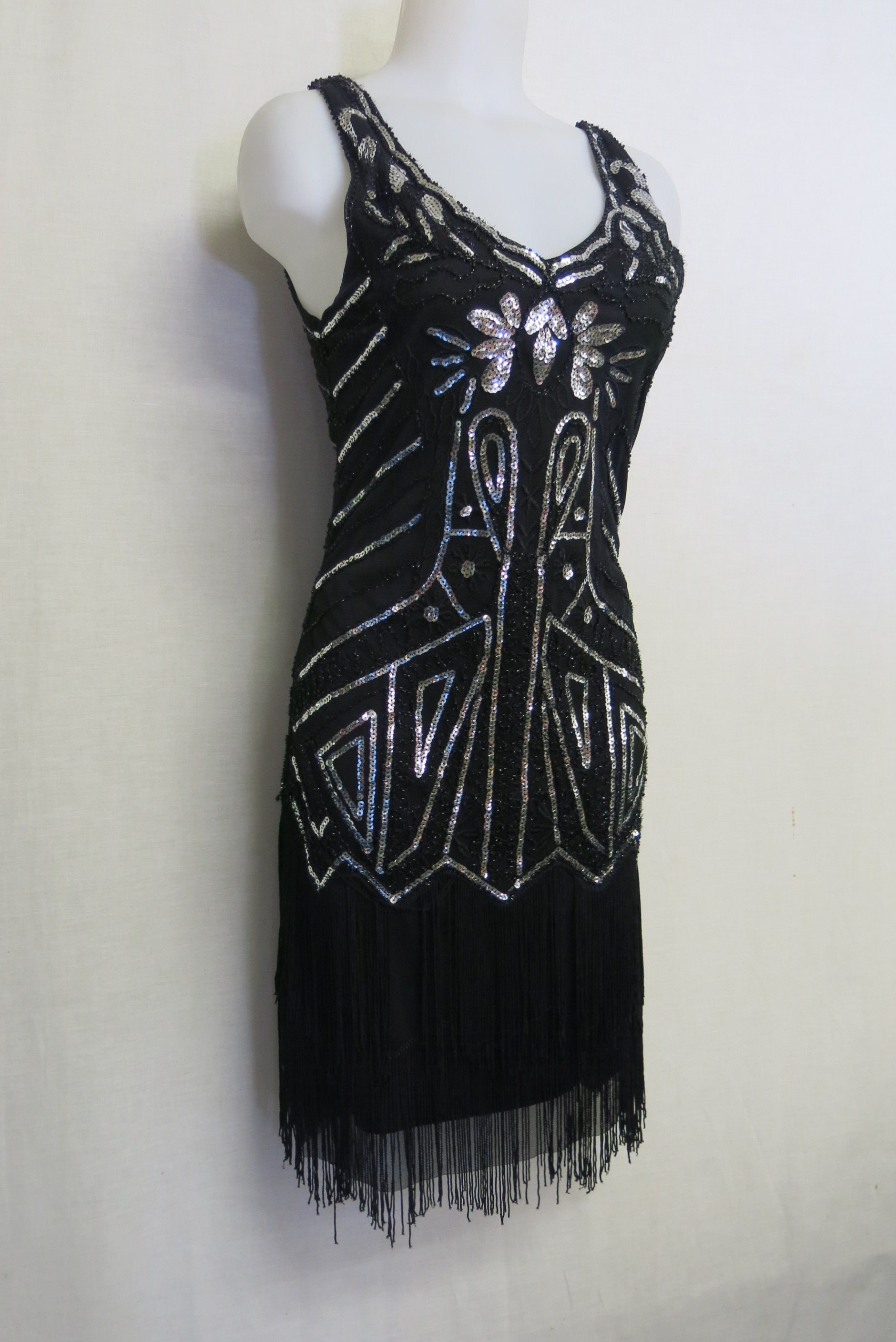 Beaded Flapper Dress Silk Charmeuse Roaring 20 s Style Stretch