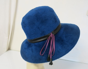 MCM Winter Wool Slouchy Big Brim Hat Fuzzy Hat Royal Blue Italy Coralie