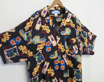 Hawaiian Shirt Utility 1980s Rayon Shirt  Resort Skater Surfer XL