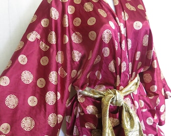 Vintage Silk Kimono Robe: Burgundy Maroon, Japanese Style
