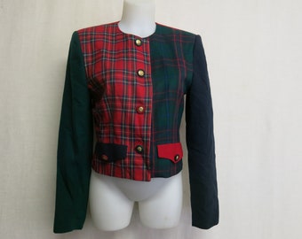 Plaid Wool Jacket Mod Jacket /Blazer 1970's Cropped Plaid Jacket David Brooks 8