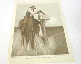 1907 N.C. Wyeth Cream of Wheat Print "Where the Mail Goes, Cream of Wheat Goes" Antique Advertising