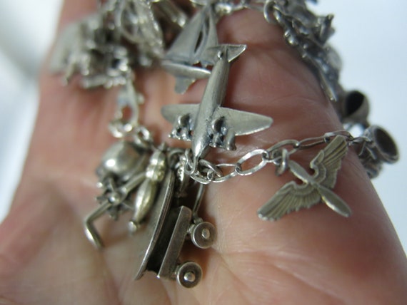 WWII Sterling Silver Charm Bracelet FDR Airplanes… - image 8
