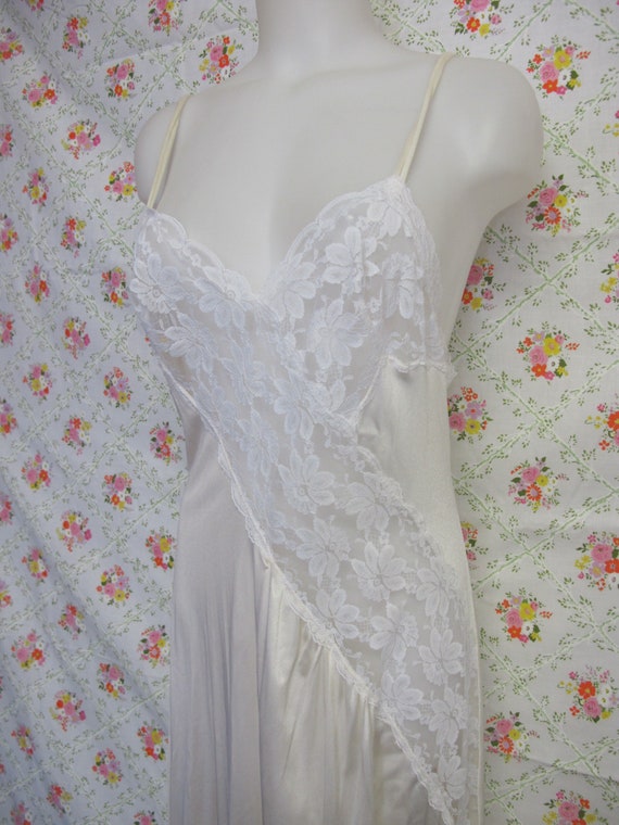 Mad Men White Nightgown Long Lace Nylon Nightgown