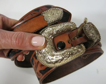Montana Silversmith & DBLIO85 Tooled size 40 leather Montana Silversmiths Tooled Leather Western Belt: Silver  main image 4