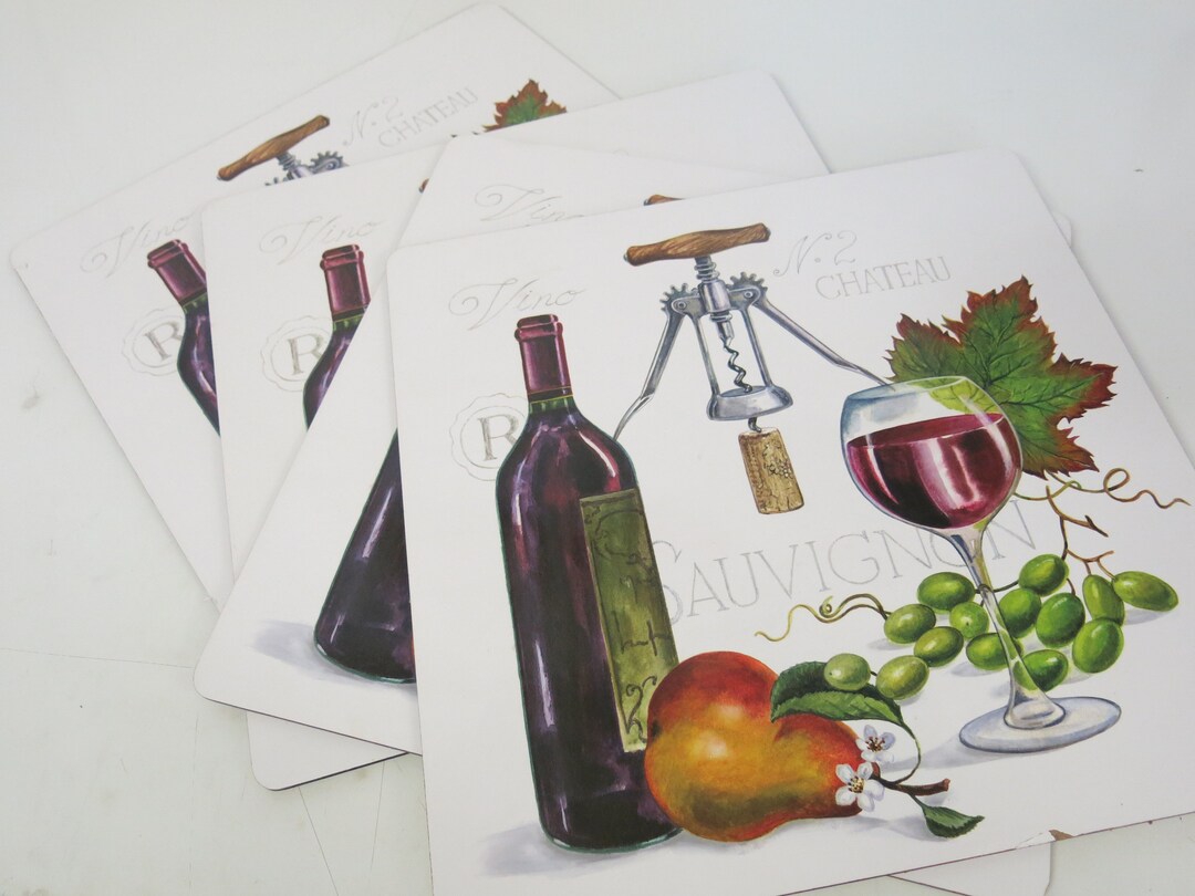 Wine Still Life Cork Placemats - Bistro Kitchen Decor, Set of 4 - Etsy
