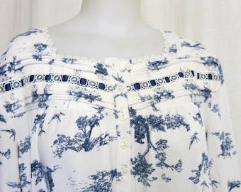 Old Fashioned Long Nightgown Blue and White Large SOFT