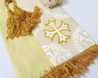 Antique Style Gold Catholic Priest Stole Liturgical Vestment Ornate Embroidery Rare Church Garment5