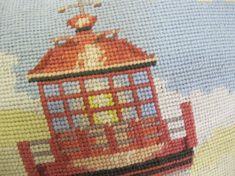 Mid Century Needlepoint Lighthouse Pillow Beach Needlepoint Etsy