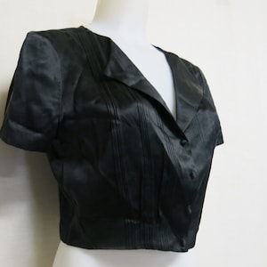 Black Satin Blouse Cropped Short Sleeve Blouse