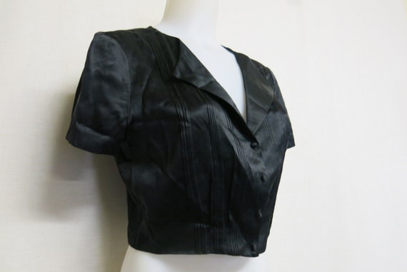 Black Satin Blouse Cropped Short Sleeve Blouse - image 1