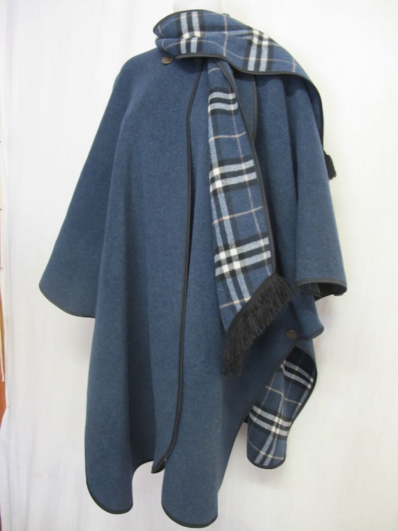 Plaid Cape Blue Mod Cape Poncho PRINGLE of Scotla