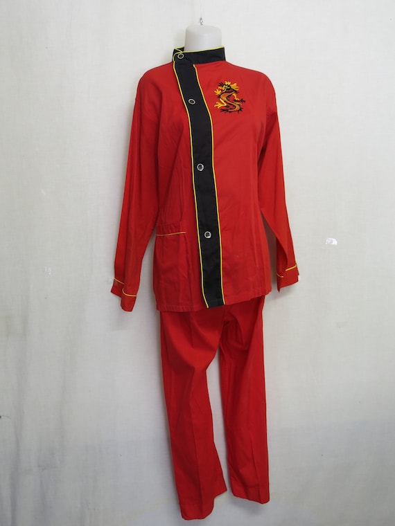 Mid Century Red Chinese Style Cotton Pajamas Loun