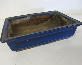 Blue Glazed Rectangle Bonsai Pot