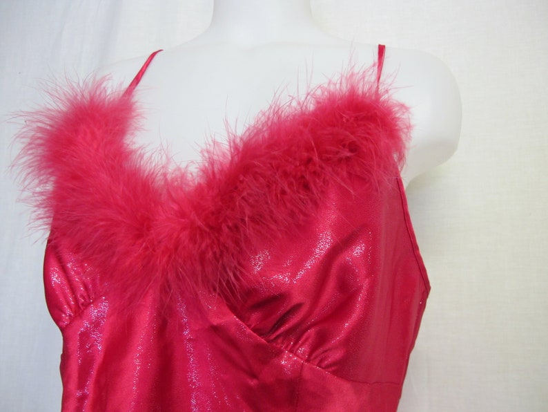 Feather Nightgown Red Satin Short Nightgown Feather Babydoll Etsy New