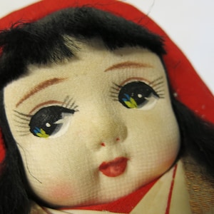 Japanese Kimekomi Gofun Doll Gofun Kimono Hime Daruma Doll 7 1/2&quot; Big Eye