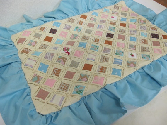 Quilted Pillow Sham: Blue Ruffled Bedroom Cover (24x17)