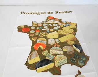 French Cotton Dish Towel CHEESES Fromage de France New  1977