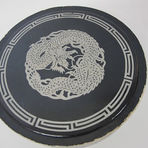 Antique Chinese Lacquer Box Dragon Silver Box