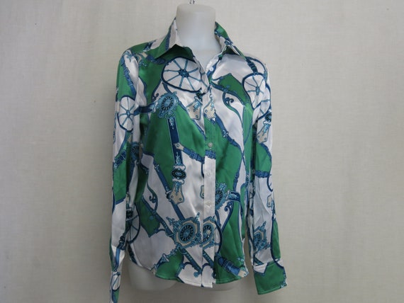 Liz Claiborne Silk Blouse Equestrian Motif New wi… - image 1