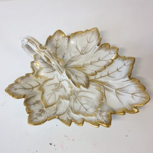 Leaf Dish Plate Italy France Fancy Plate Gold and White