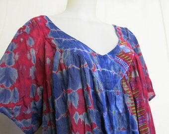 Boho Bauerntunika Sommerbluse Crinkle Baumwolle 3X