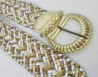 Vintage Gold & White Woven Belt --- Retro 1970s 1980s  display picture 1