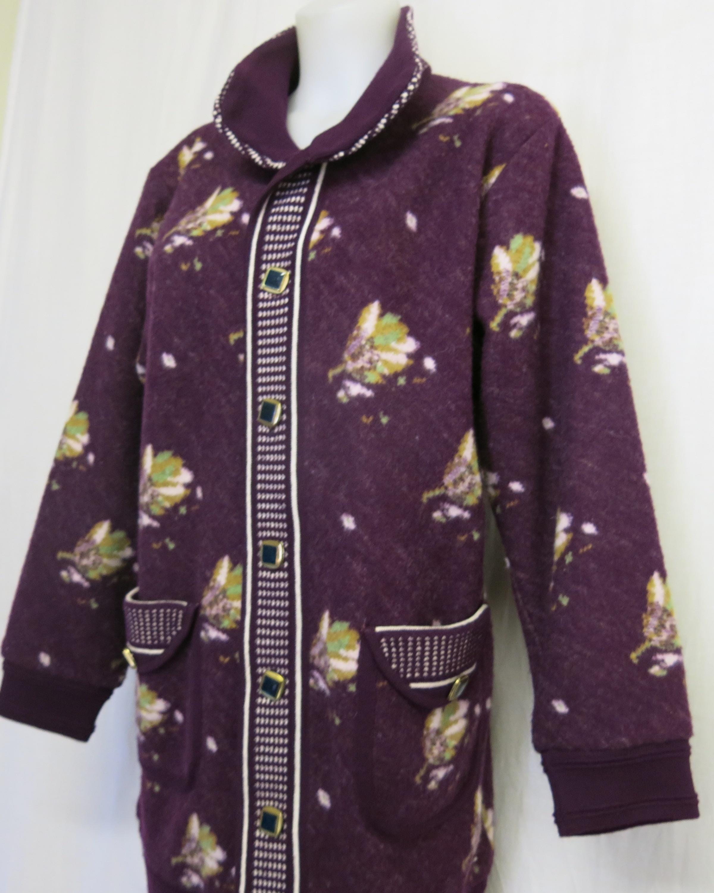 Felted Wool Knit Coat: Plum Floral Cardigan Sweater Jacket - Etsy