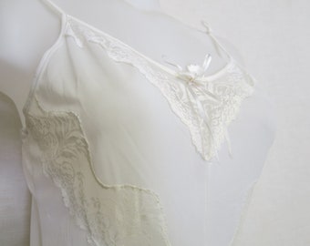 Camisón de nailon de encaje blanco Camisón de encaje Nupcial M/L