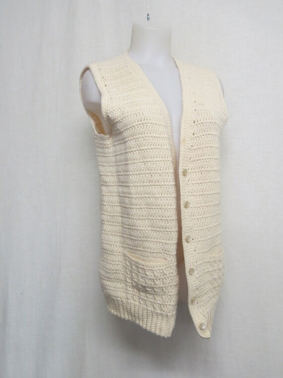 White Sweater Vest Knit Vest Long Tunic Vest Hand