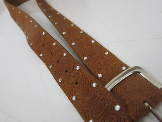 Brown Cowboy Belt with Rhinestones GUESS Wide Bel… - image 2