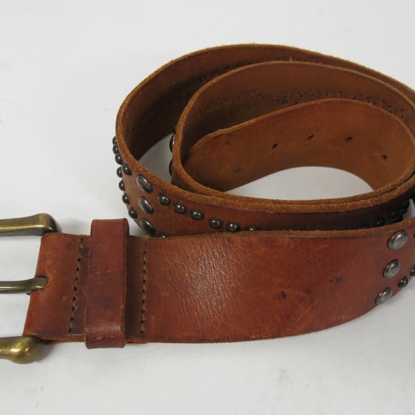 Brown Leather Belt Brown Boho Hippie Belt For Jeans Brass Studs