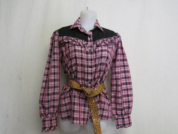 Cowgirl Western Blouse H Bar C Shirt Plaid Shirt … - image 4