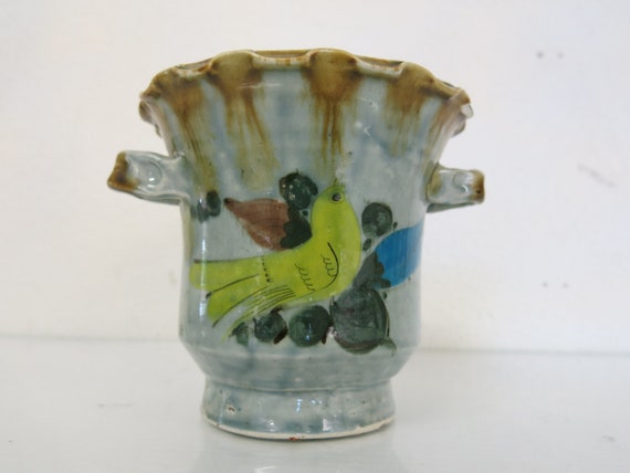 未使用美品　メキシコ　トナラ焼　陶器製　鳥と植物　ボトル　花器 メキシコトナラ焼小皿ソース皿