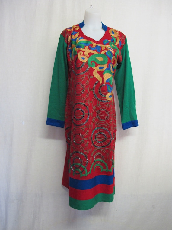 Boho Knit Dress Party Dress Embroidered Beaded Dr